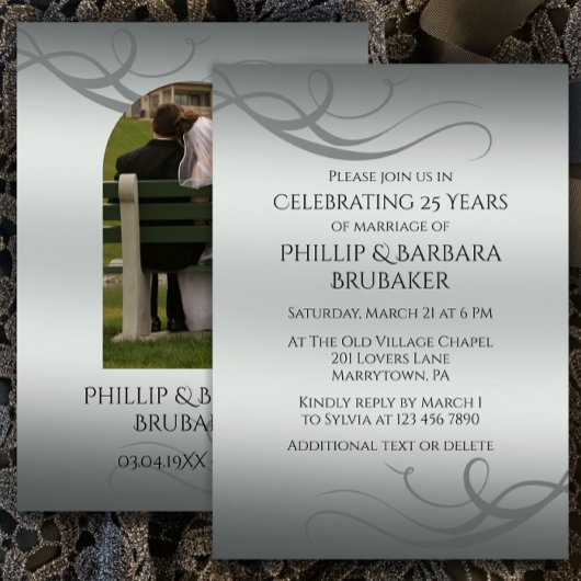 Modernes Silbernes Foto zum 25. Hochzeitstag Einladung