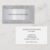 Modernes silbernes Metallweißes elegantes Visitenkarte (Vorne/Hinten)