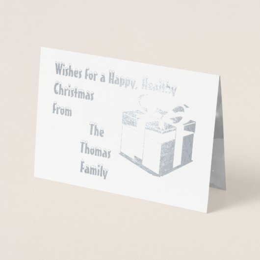 Modernes Silbernes personalisiertes Weihnachtsfest Folienkarte (Vorderseite)