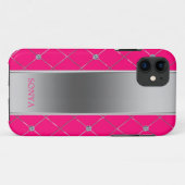 Modernes silbernes Pink-geometrische Formen Case-Mate iPhone Hülle (Rückseite (Horizontal))