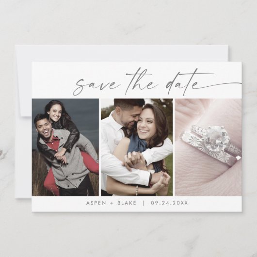 Modernes Silver 3-Fotopatalog Save the Date (Vorderseite)