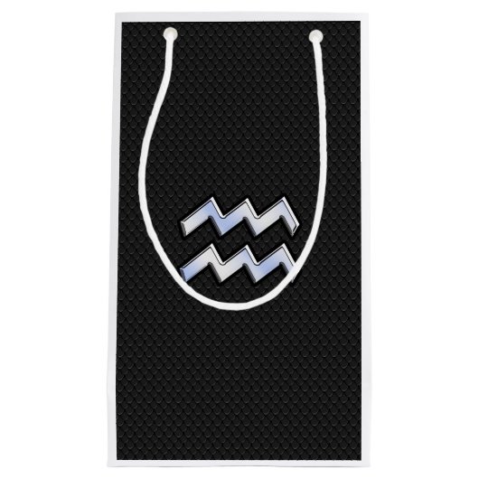 Modernes Silver Aquarius Zodiac-Zeichen auf Schlan Kleine Geschenktüte (Vorderseite)