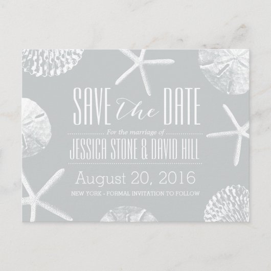 Modernes Silver Beach Theme - Save the Date Ankündigungspostkarte (Vorderseite)