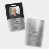 Modernes Silver Black Employee Foto ID Ausweis (Vorder- & Rückseite)