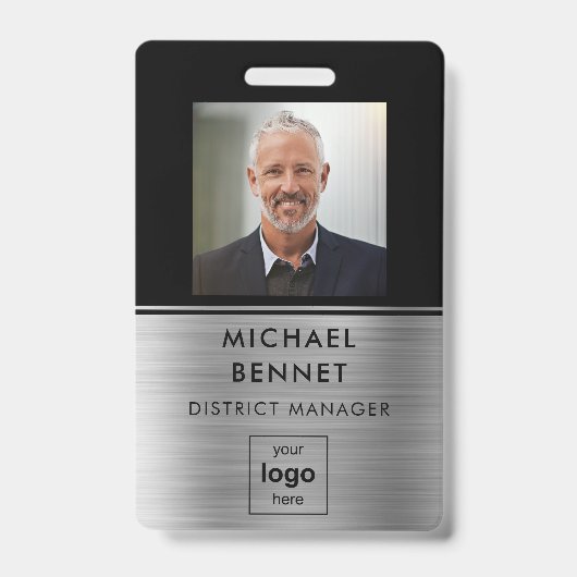 Modernes Silver Black Employee Foto ID Ausweis (Vorderseite)
