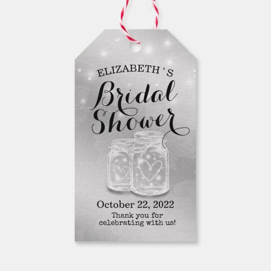 Modernes Silver Brautparty Mason Jar String Light Geschenkanhänger (Rückseite)