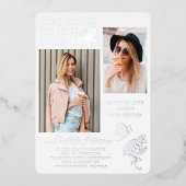 Modernes Silver Butterfly Script Abschluss Foto Folieneinladung (Vorderseite)