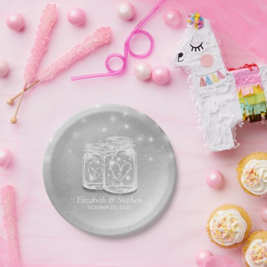 Modernes Silver Chic Wedding Mason Jars String Lig Pappteller (Party)