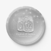 Modernes Silver Chic Wedding Mason Jars String Lig Pappteller (Vorderseite)