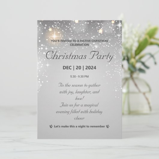 Modernes Silver Christmas Party mit glänzendem Lic Einladung (Stehend Vorderseite)