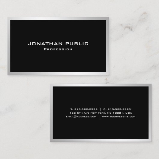 Modernes Silver Elegantes Einfaches Template Beruf Visitenkarte (Vorne/Hinten)