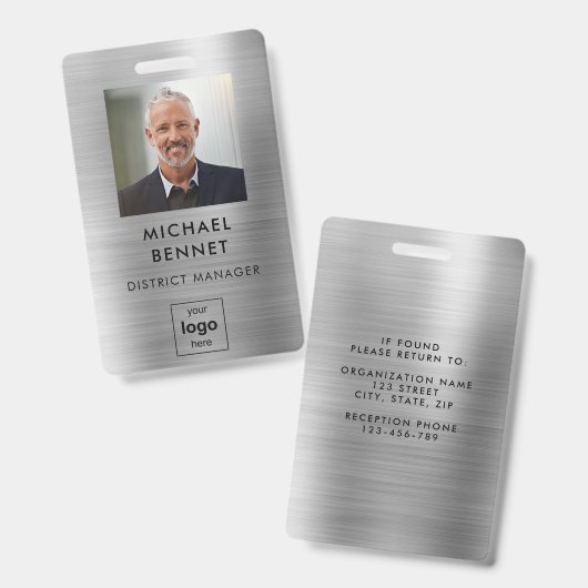 Modernes Silver Employee Foto ID Ausweis (Vorder- & Rückseite)