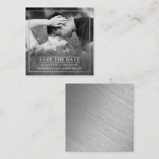 Modernes Silver Foil Foto Save the Date Begleitkarte (Vorne/Hinten)