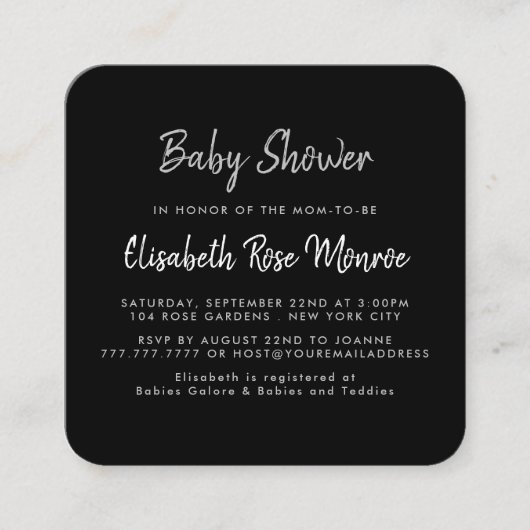 Modernes Silver Foil & Script Baby Shooting Ticket (Vorderseite)