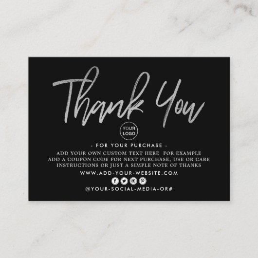 Modernes Silver Foil Script-Geschäft Vielen Dank Begleitkarte (Vorderseite)