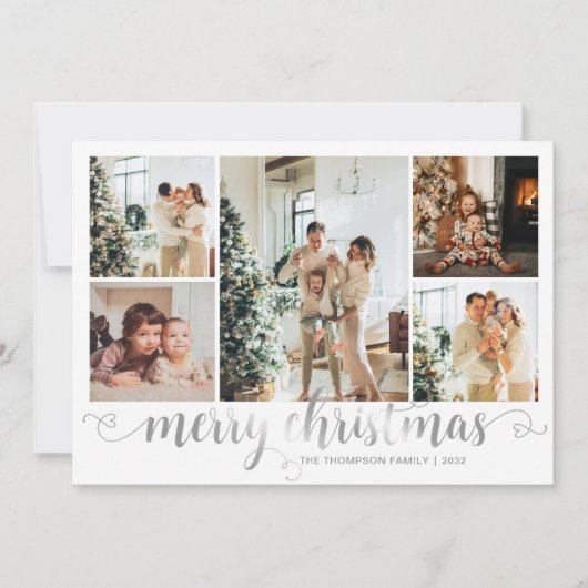 Modernes Silver Frohe Weihnachten Herz Script 5 Fo (Vorderseite)