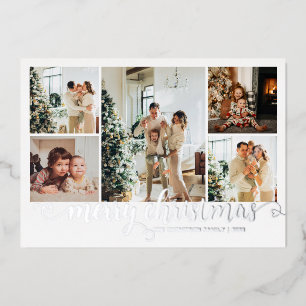 Modernes Silver Frohe Weihnachten Herz Script 5 Fo Folien Feiertagskarte