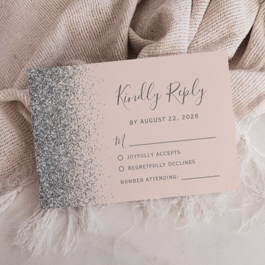 Modernes Silver Glitzer Edge Blush Pink RSVP Karte
