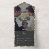 Modernes Silver Glitzer Foto Dinner All In One Einladung (Innen Boden)