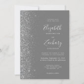 Modernes Silver Glitzer Gray QR Code Hochzeit Einladung (Vorderseite)