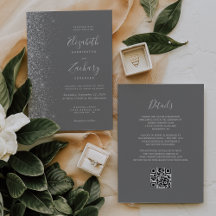 Modernes Silver Glitzer Gray QR Code Hochzeit