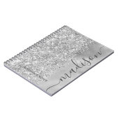 Modernes Silver Glitzer Metallic Monogram Script Notizblock (Linke Seite)