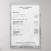 Modernes Silver Glitzer Salon Price List Poster (Vorne)