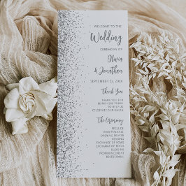 Modernes Silver Glitzer Script White Wedding