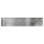 Modernes Silver Glitzer Sparkle Haar Makeup Namensplakette (Vorderseite)