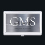 Modernes Silver Graue Bürstenmetall-3 Monogramm-Sk Visitenkarten Dose<br><div class="desc">Moderne Silver Graue Bürstenmetall Monogram Script Business Card Case</div>