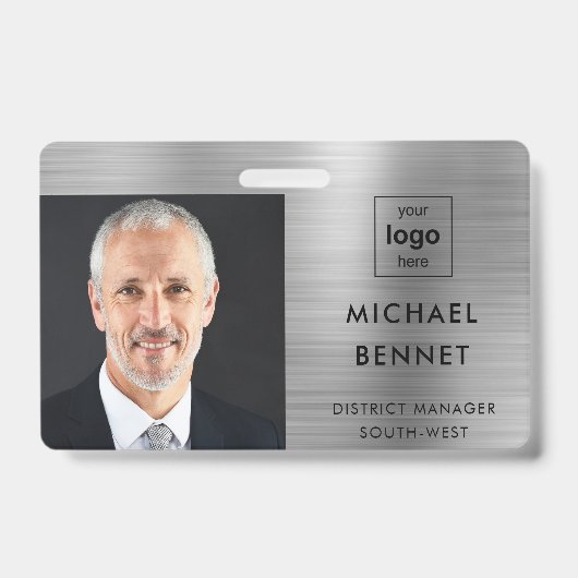 Modernes Silver Gray Company Foto ID Ausweis (Front)