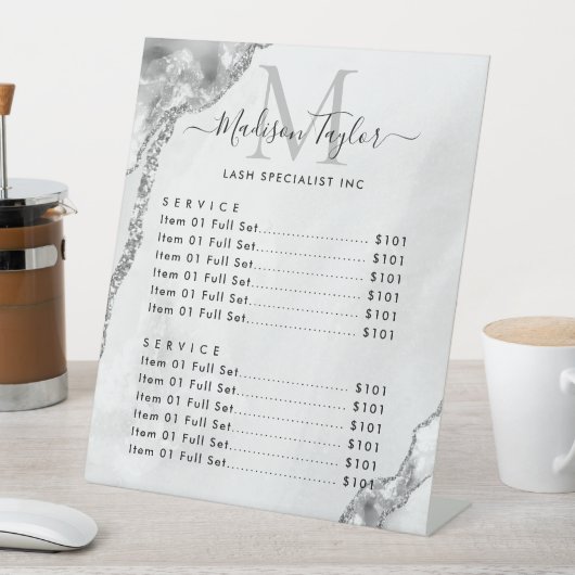 Modernes Silver Gray Glitzer Agate Marble Monogram Sockelschild (In Situ)