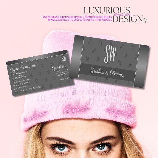 Modernes Silver Gray Stilvoll mit Monogram und Fot Visitenkarte