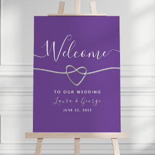 Modernes Silver Lila Wedding Willkommenszeichen Poster