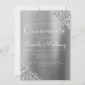Modernes Silver Quinceanera Glitzer Party Einladung (Vorderseite)