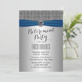 Modernes Silver Royal Blue Ribbon Retirement Party Einladung (Stehend Vorderseite)