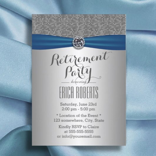 Modernes Silver Royal Blue Ribbon Retirement Party Einladung