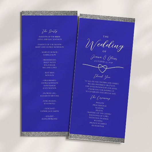 Modernes Silver Royal Blue Wedding Programm