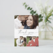 Modernes Silver Script 3 Foto Collage Wedding Dankeskarte (Stehend Vorderseite)