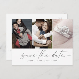 Modernes Silver Script 3 Foto Save the Date Einladungspostkarte