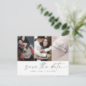Modernes Silver Script 3 Foto Save the Date Einladungspostkarte (Stehend Vorderseite)
