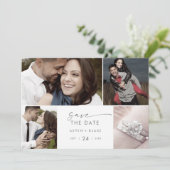 Modernes Silver Script 4 FotoCollage Save the Date (Stehend Vorderseite)