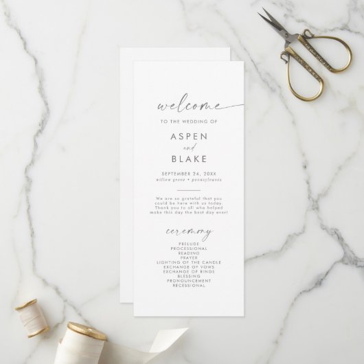 Modernes Silver Script-Hochzeitsprogramm Programm (Vorderseite/Rückseite Beispiel)