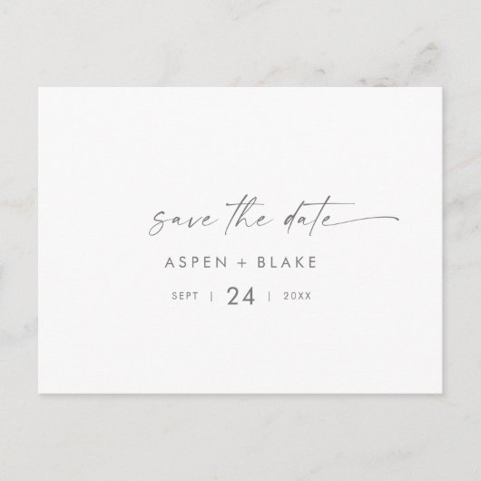 Modernes Silver Script Save the Date horizontal Einladungspostkarte (Vorderseite)