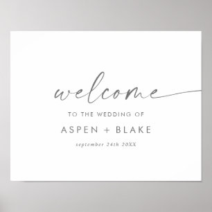 Modernes Silver Script Wedding Welcome Poster