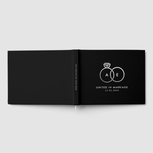 Modernes Silver Wedding Rings Monogram Gästebuch (Voll)