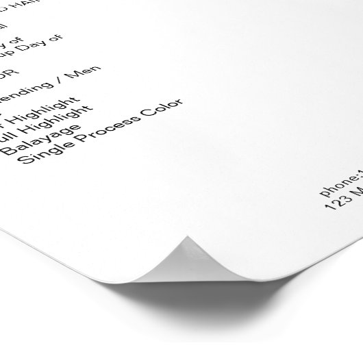 Modernes Simpel Preislisten Poster (Ecke)