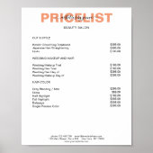 Modernes Simpel Preislisten Poster (Vorne)