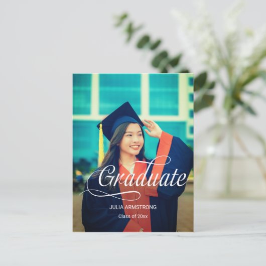 Modernes Single Foto Einfache Script Abschluss Car Postkarte (Stehend Vorderseite)