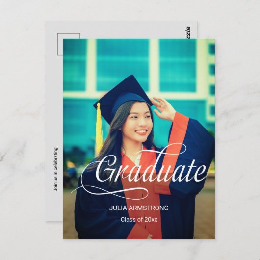 Modernes Single Foto Einfache Script Abschluss Car Postkarte (Vorne/Hinten)